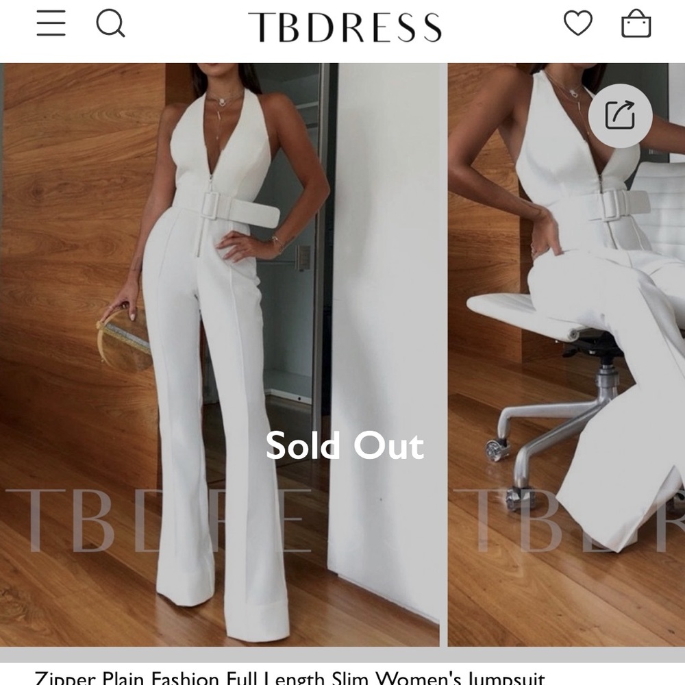 White halter pant jumpsuit with belt